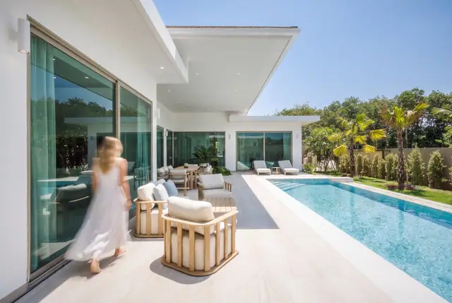 Walking past the pool terrace