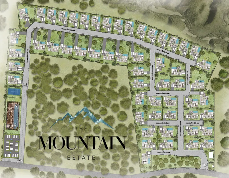 Master plan of The Mountain Estate 2, plots 1 to 55, with the Wellness Center and the estate roads