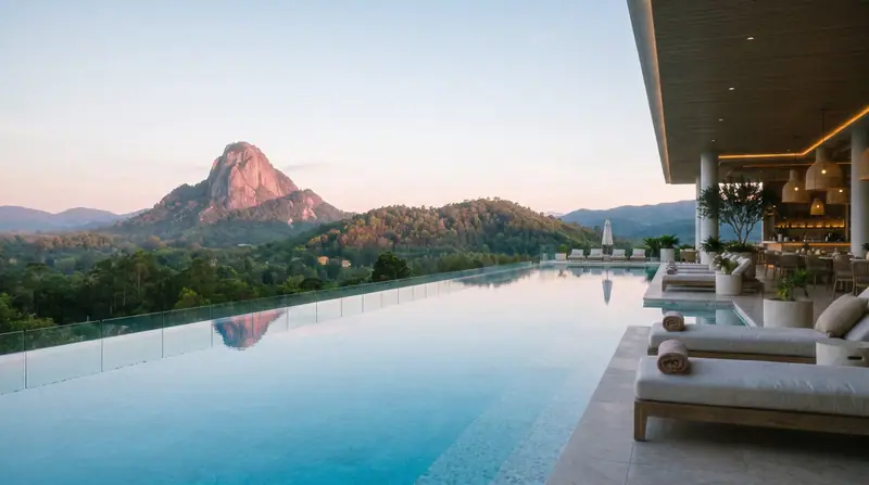 The rooftop infinity pool at sunset